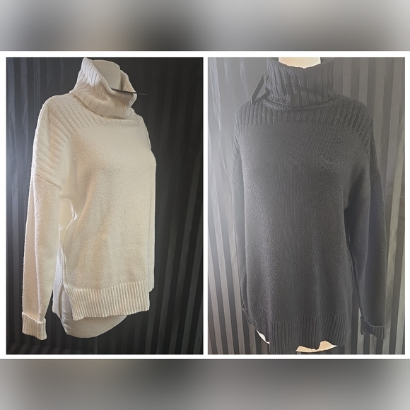 Renuar Women's Small Cowl Neck Long Sleeve Sweater Black Or Cream